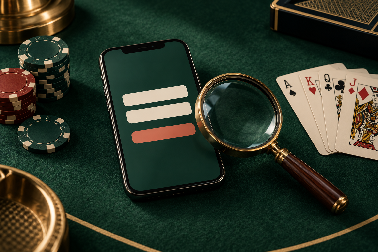 Ilustrasi perangkat layar di samping kartu dan chip kasino